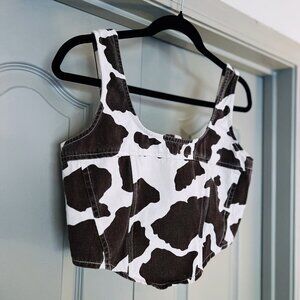 Cow Print Corset Crop Top Western Rodeo Y2K Milkmaid Bustier